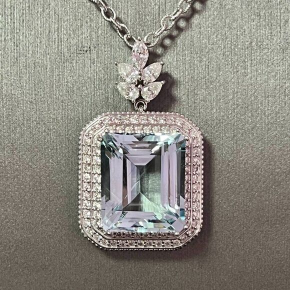 Natural Aquamarine Diamond Gold Necklace 18" 27 TCW GIA Certified $16,475 121172 - Picture 1 of 15